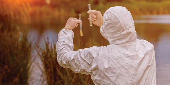 scientist looking at test tubes